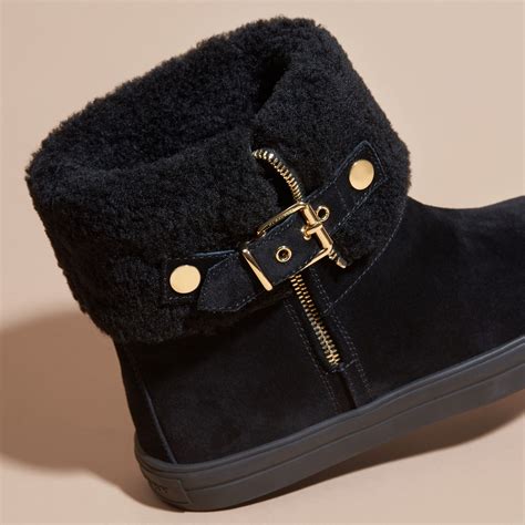 burberry shearling lined suede ankle boots|BURBERRY Embellished shearling and suede boots.